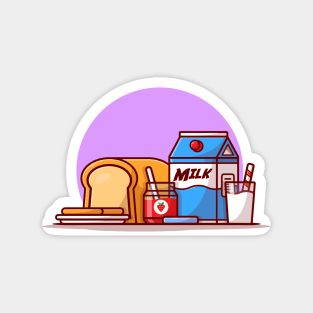 Bread With Strawberry Jam And Milk Cartoon Vector Icon Illustration Magnet