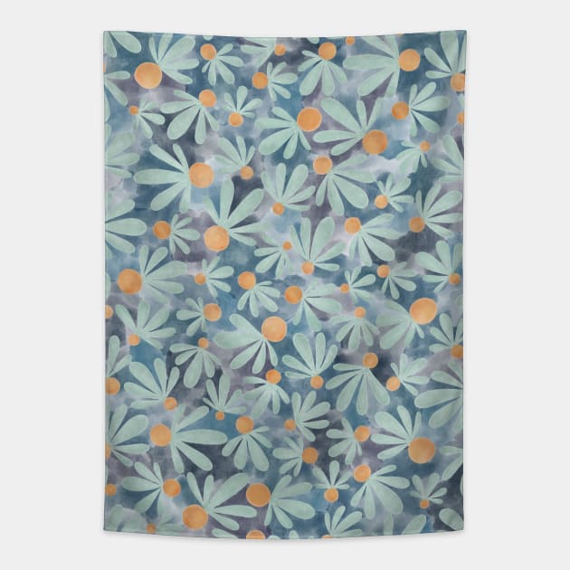 Orange and Turquoise Floral Pattern Tapestry by ToiledeLina