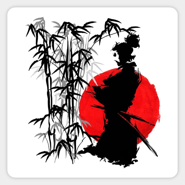 Samurai ninja, bamboo, flag Japanese aesthetic art, Japan retro