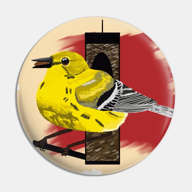 Yellow Warbler Perched on Bird Feeder Pin by BjernRaz