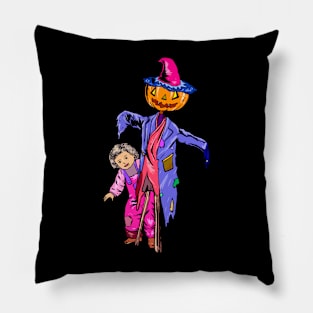 halloween party with wooden dolls Pillow