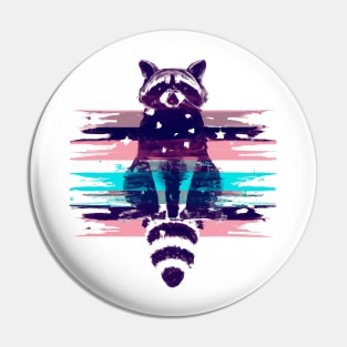 Glitchy Trippy Retro Raccoon Washed Out  Artwork T Shirt Pin