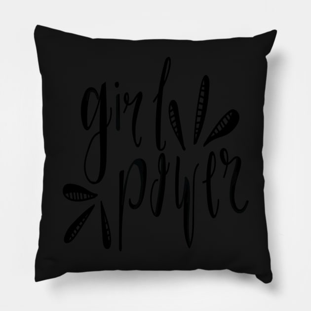 Girl Power Black and White- Feminist- Hand Lettering- Quote Stickers Pillow by Richardsonh25