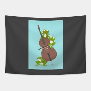 Three funny frogs playing the double bass Tapestry