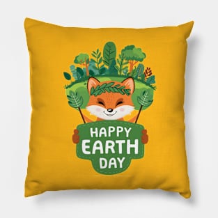 Happy earth day cute fox Pillow