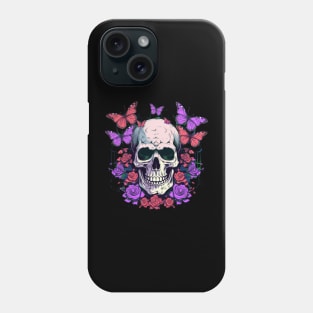 Psychedelic Neon Skull with Roses and Butterflies Phone Case