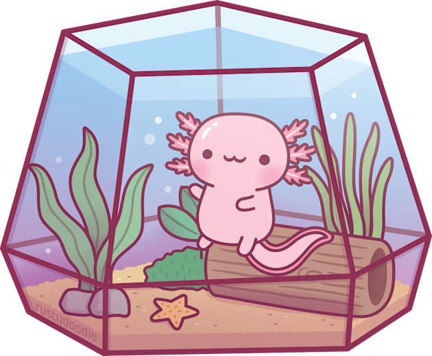 Cute Axolotl In Aquarium Kids T-Shirt by rustydoodle