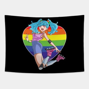 Roller Skate Girl Rainbow Heart Rollerblader Tapestry