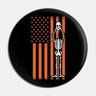 Patriotic Skeleton Holding Skull American Flag Halloween Gift Pin