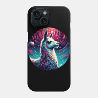 Funny colorful abstract cosmic doodle llama Phone Case