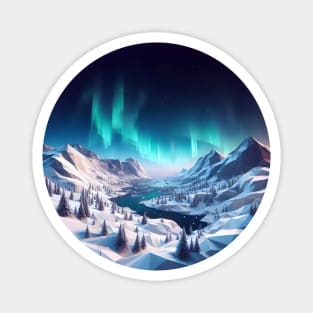 Mountains and Aurora Borealis Low Poly Magnet