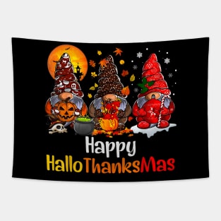 Happy Hallothanksmas Gnomes Halloween Thanksgiving Christmas Tapestry