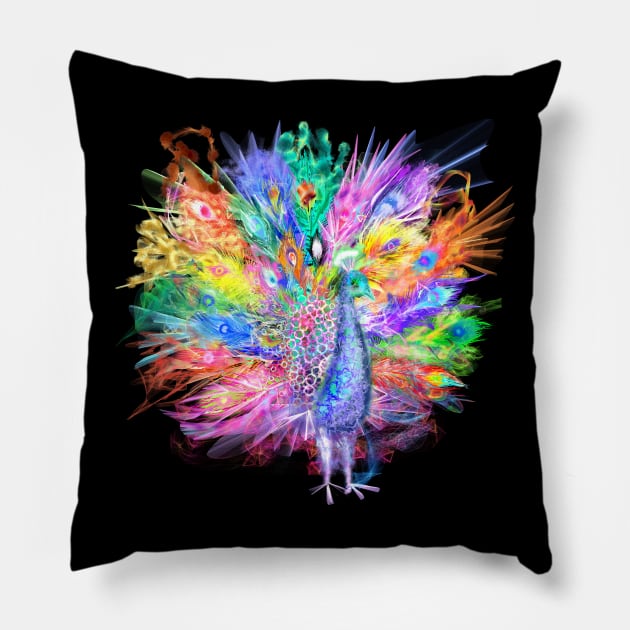 Colorful rainbow fantasy festival peacock bird nature Pillow by starchildsdesigns