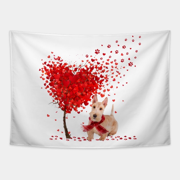 Valentine's Day Heart Tree Love Wheaten Scottish Terrier Tapestry by cyberpunk art