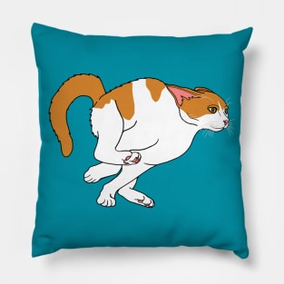 Running Hyperactive Orange and White Cat Pillow