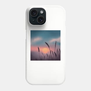 Wheat Silhouettes against Colourful Sunset Digital Illustration Phone Case