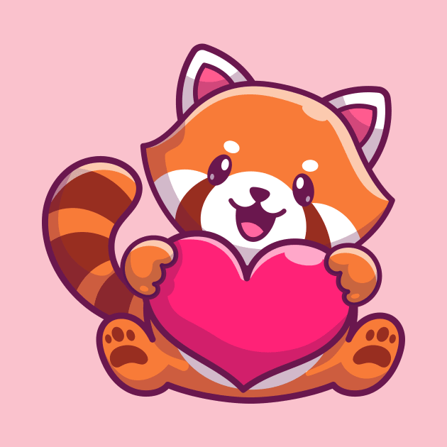 Cute Red Panda Holding Love Heart Cartoon by Catalyst Labs