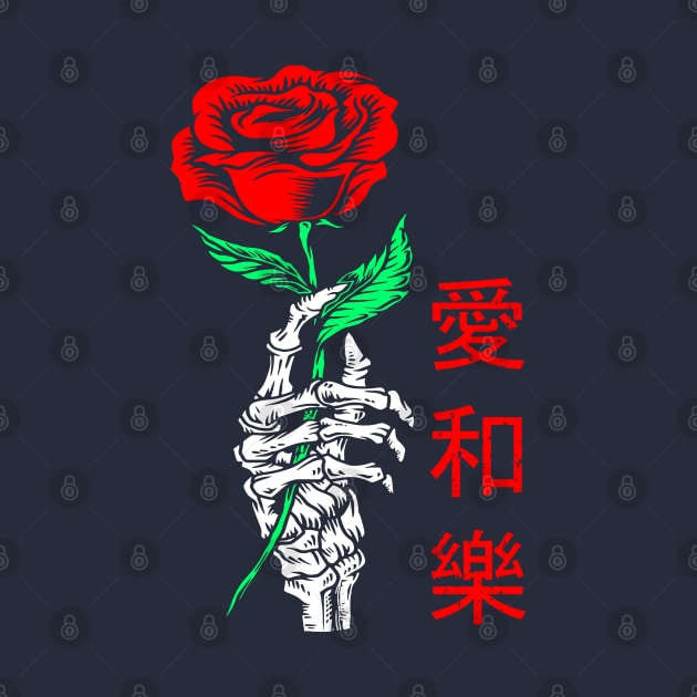 RED ROSE WITH JAPANESE SKELETON HAND by Edgar  Lemus