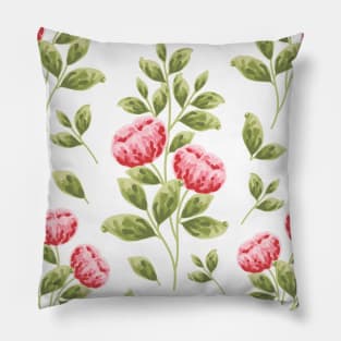 Red Flower and Green Leaves Pattern Pillow
