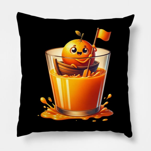 Citrus Sailor - Orange Voyage in a Juice Sea Pillow by vk09design