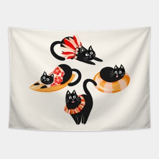 Purrfect Purradise - red and tangerine Tapestry