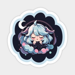 Adorable Anime Chibi Capricorn Zodiac Sleeping Little Astro Girl Magnet