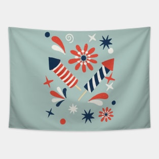 Red, white and blue fireworks Tapestry