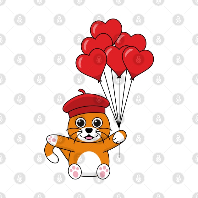 Cute Cat with Red Heart Balloons by BirdAtWork