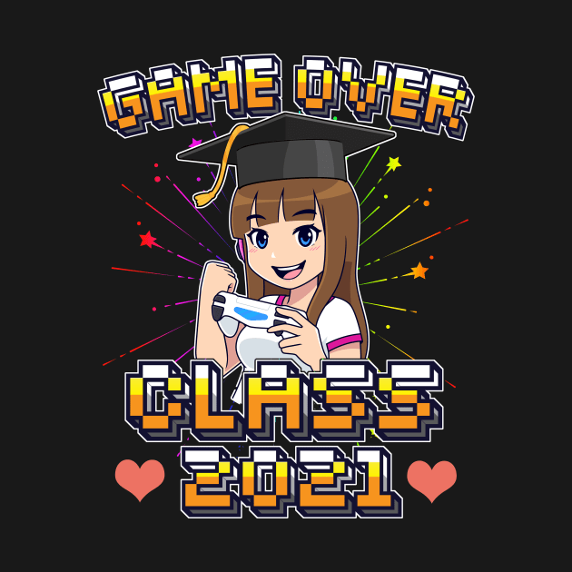 Game Over Class of 2021 Graduation Girl Loves Anime Gaming by Ramadangonim