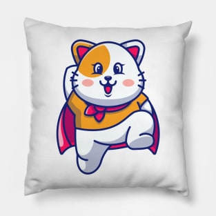 Cute super hero cat jumping cartoon Pillow