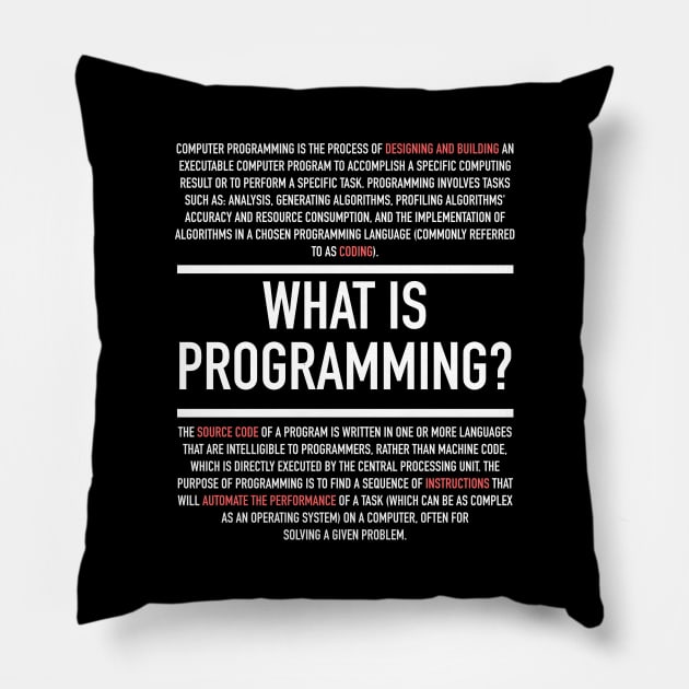 Programming Defined - Computer Teacher Pillow by Hidden Verb