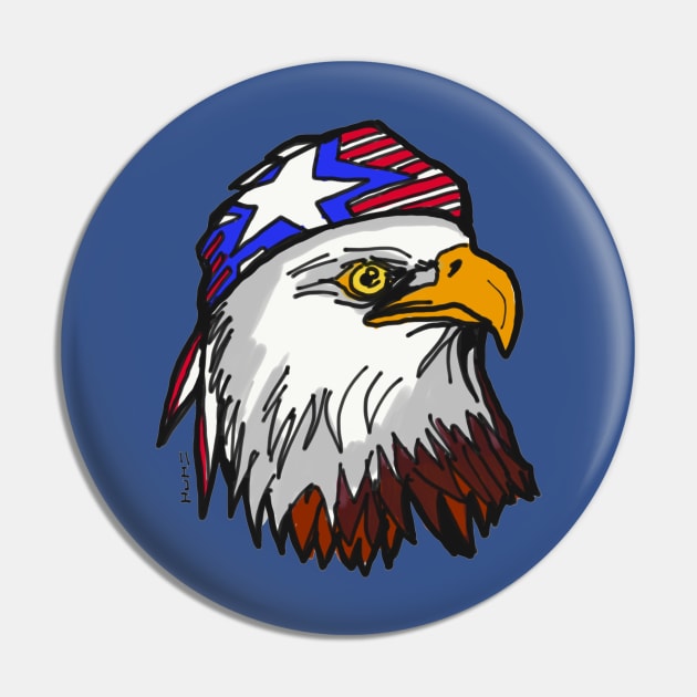 American Bald Eagle with USA Bandana Celebrating July 4 Independence Day Pin by sketchnkustom