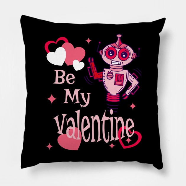 Atomic Robot Retro Vintage Cute Valentines Day Pillow by ksrogersdesigns
