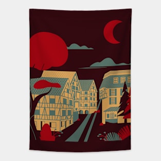 Blood moon town Tapestry