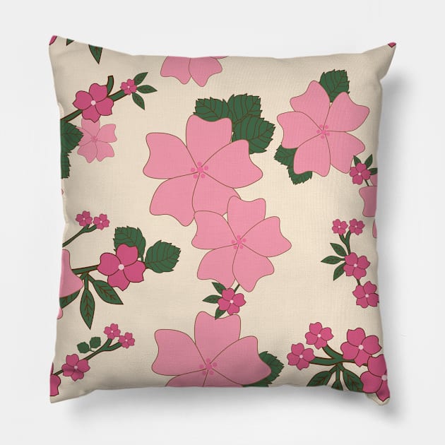 Pink Flowers, Floral Pattern, Pattern Of Flowers Pillow by Jelena Dunčević