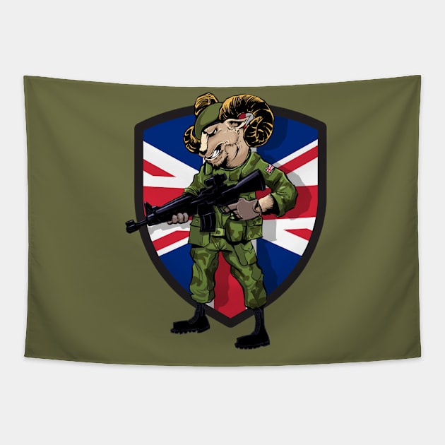 Merican British Army Ram Mascot Tapestry by Black Tee Inc