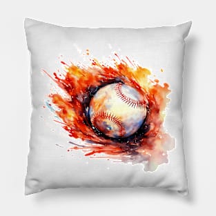 Flamming Baseball Watercolor Pillow