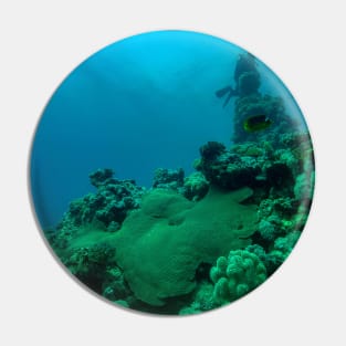 Coral reef and scuba diver Pin