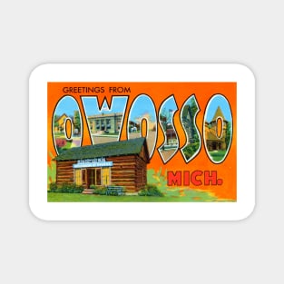 Greetings from Owosso, Michigan - Vintage Large Letter Postcard Magnet