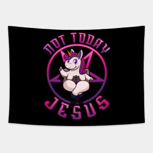 Not Today Jesus Evil Unicorn Women Humor Tapestry