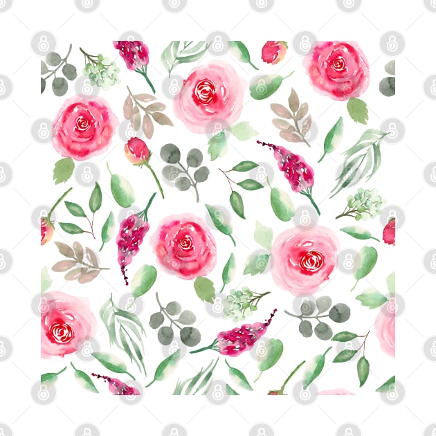 Red Roses  | Watercolor | Pattern | White by Harpleydesign