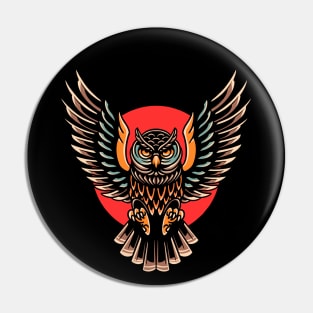 Brave colorful Owl Spread Wings with Sun at the Back Pin