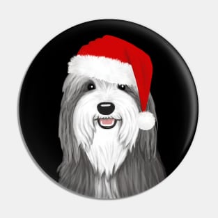 Bearded Collie with Sant Hat Cute Christmas Dog Pin