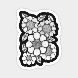 Flowers, stylised black and white daisies Magnet