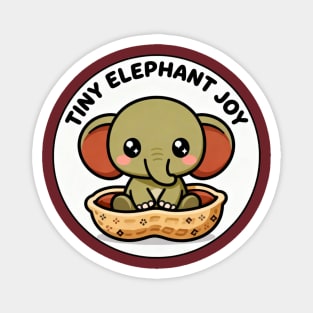 Tiny Elephant Joy - Kawaii Baby Elephant in Peanut Shell - Cute Animal Circle Design Magnet