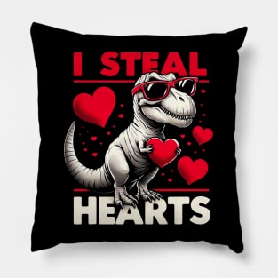 Valentines Day I Steal Hearts Boys Men Love T rex Dino Baby Pillow