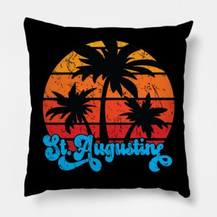 St. Augustine Florida Retro Palm Trees with Sunset Pillow