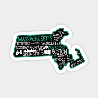 Massachusetts Cambridge cute map Salem Lowell Lawrence Lynn Worcester Springfield Magnet