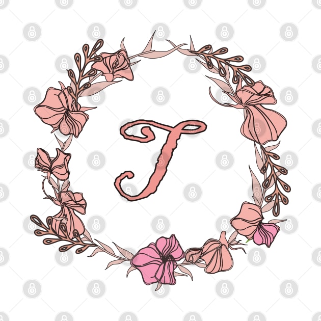 Letter T Rose Pink Initial Monogram - Letter t by Tilila