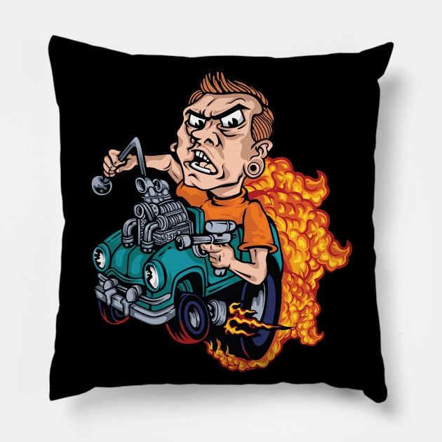 Monster Engine Car Illustration Pillow by Invectus Studio Store